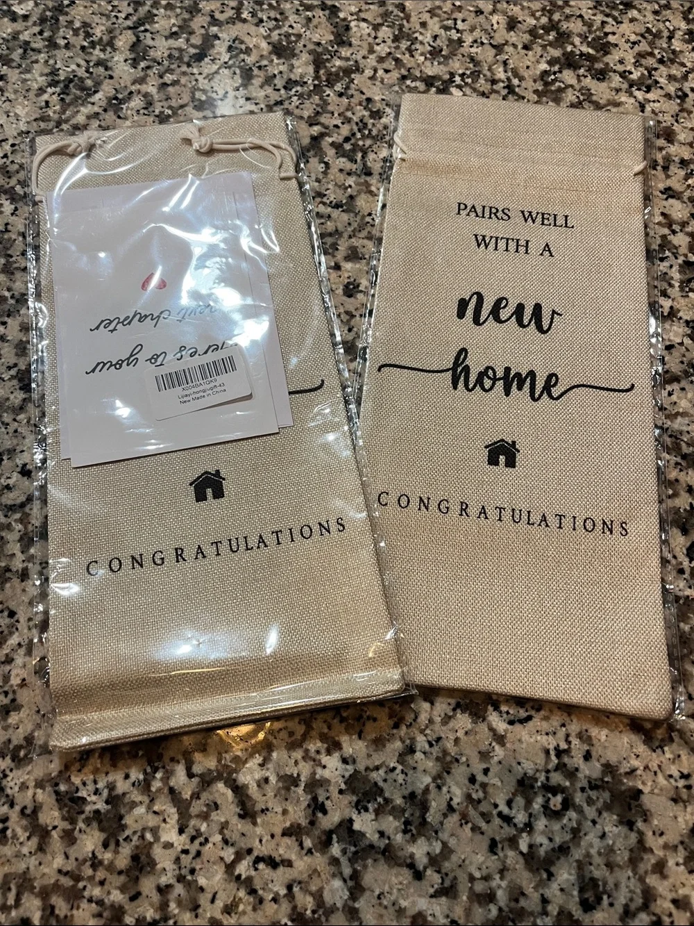 BRAND NEW - New Home Congratulations Wine Gift Bags - Beige x 2